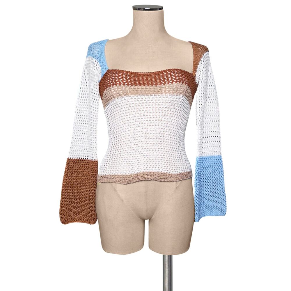 Y2K Trendy Multi Color Knit Crochet Sweater S